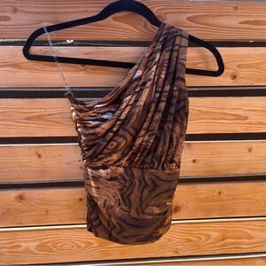 Chic One-Shoulder Brown Blouse